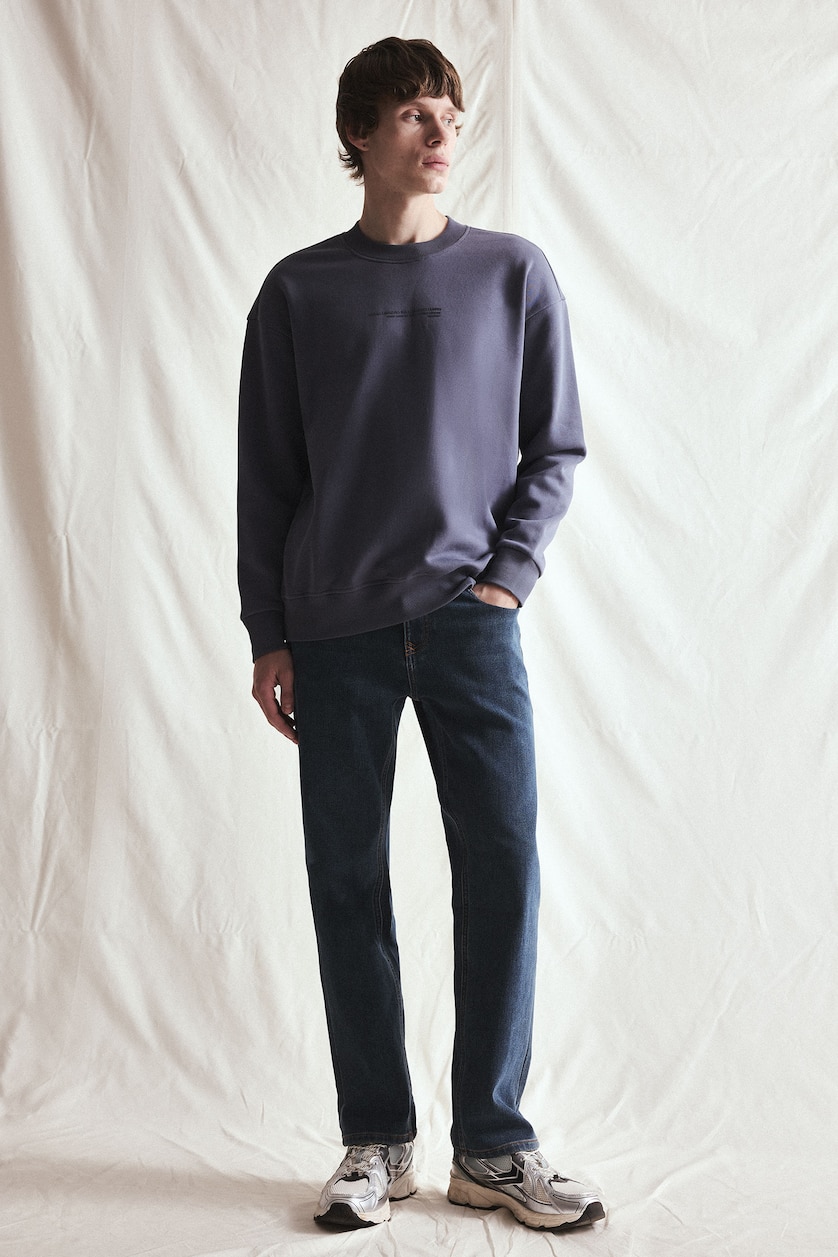 MAN Grey Boxy Fit Crew Neck Printed Sweatshirt