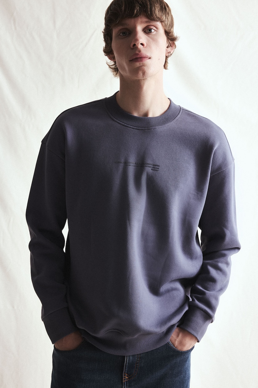 MAN Grey Boxy Fit Crew Neck Printed Sweatshirt