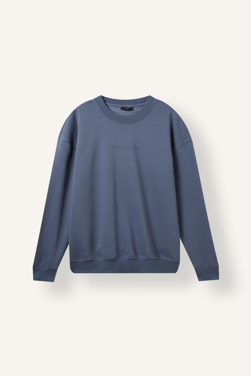 Erkek Açık İndigo Boxy Fıt Baskılı Sweatshirt