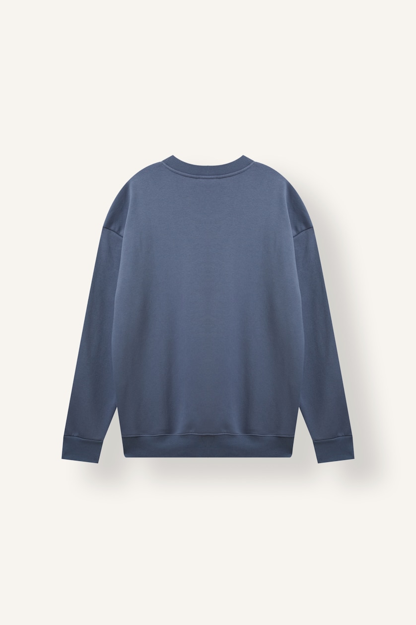 Erkek Açık İndigo Boxy Fıt Baskılı Sweatshirt