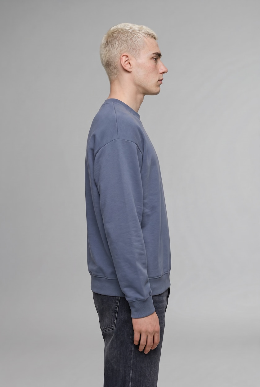 Men Light Indigo Boxy Fit Printed Crew Neck Sweatshirt