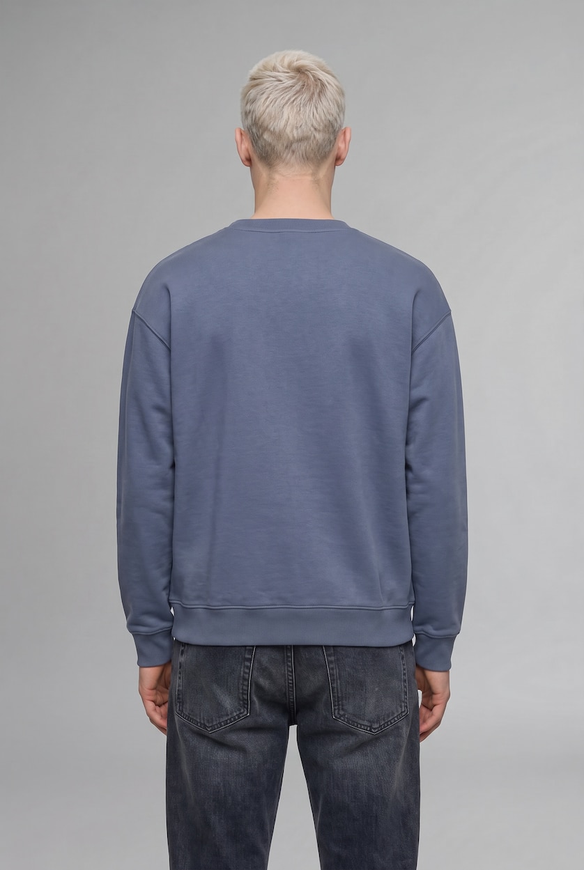 Men Light Indigo Boxy Fit Printed Crew Neck Sweatshirt
