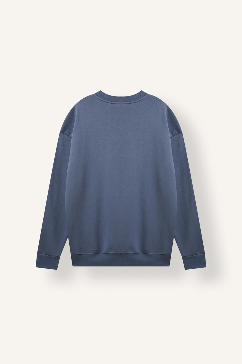 Men Light Indigo Boxy Fit Printed Crew Neck Sweatshirt
