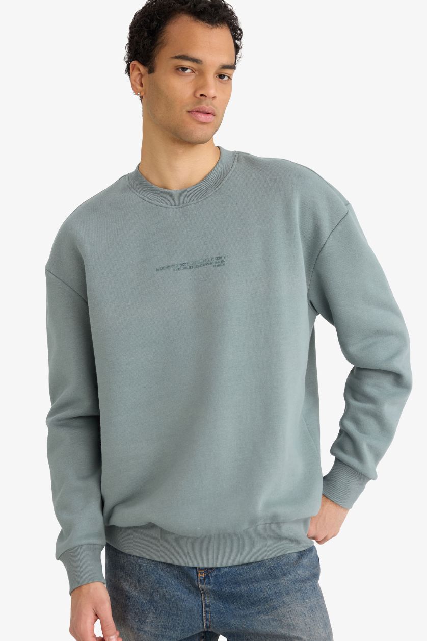 رجال أخضر سويت شيرت اوفر سايز بياخة مستديرة