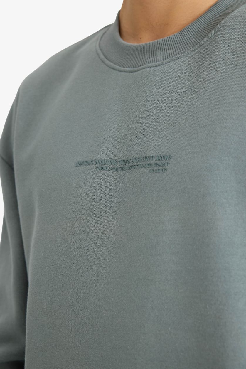 رجال أخضر سويت شيرت اوفر سايز بياخة مستديرة