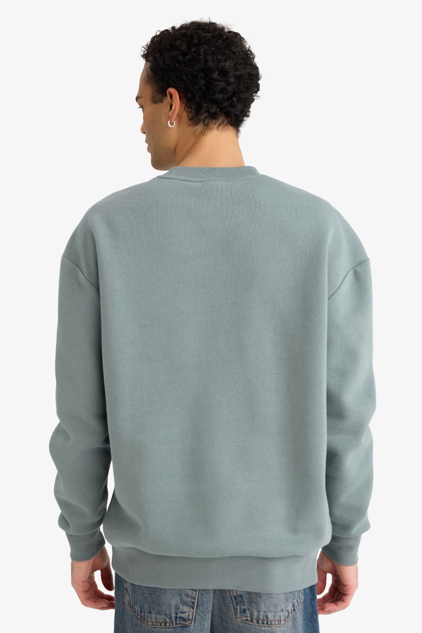 رجال أخضر سويت شيرت اوفر سايز بياخة مستديرة