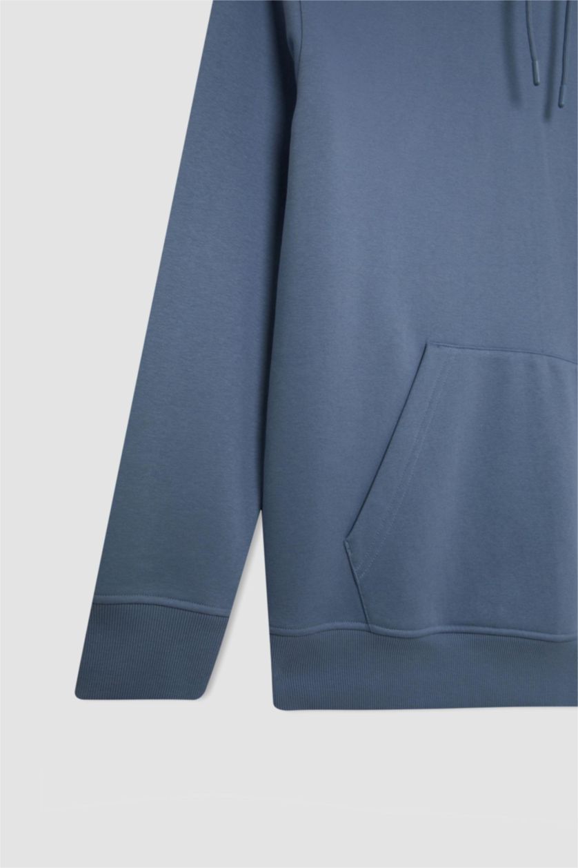 رجالي أزرق هودي بيزك قصة عادية وبطانة ناعمة