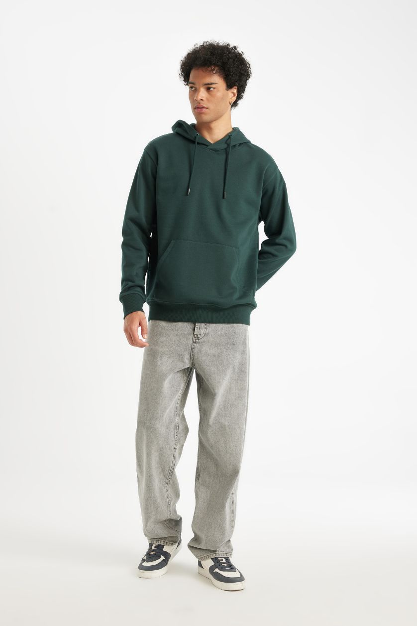 HOMME Vert Foncé Sweat à capuche basique qvec poche Coupe régulière