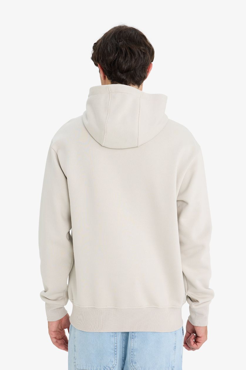 رجالي اللون الحجري سويت شيرت بيزك سادة قصة عادية بكابيشون بجيب وبطانة ناعمة