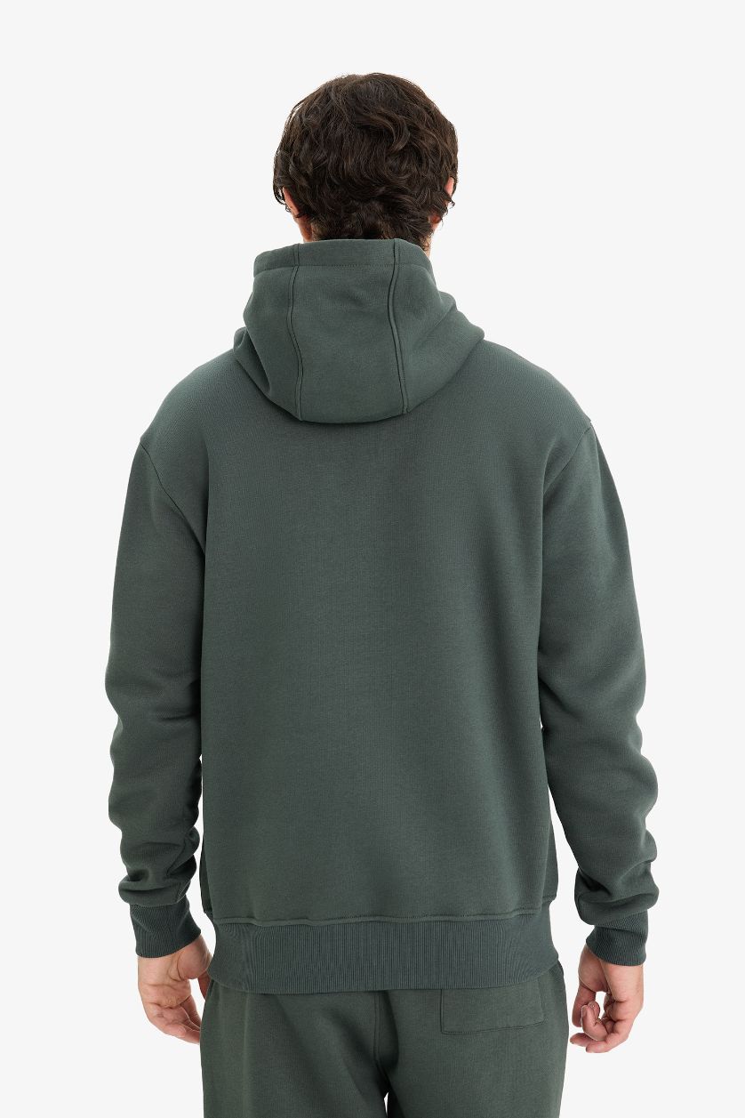 Man Dark Green Regular Fit Soft Lining Basic Hoodie