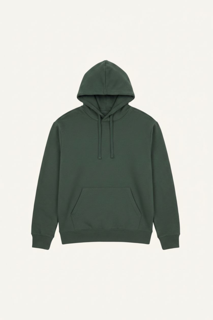 Man Dark Green Regular Fit Soft Lining Basic Hoodie