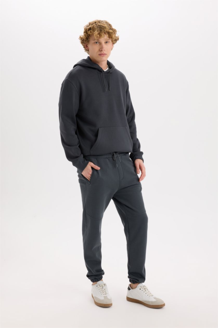 رجالي أنثرا هودي بيزك سادة قصة عادية بجيب وبطانة ناعمة