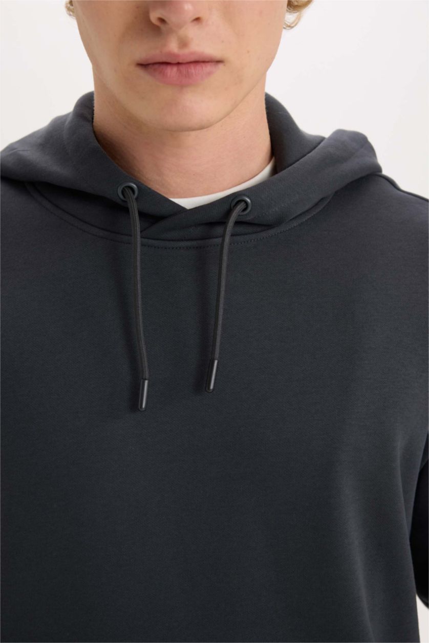 رجالي أنثرا هودي بيزك سادة قصة عادية بجيب وبطانة ناعمة