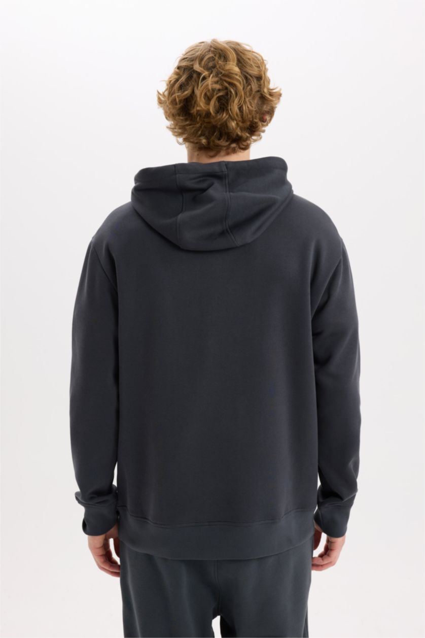 رجالي أنثرا هودي بيزك سادة قصة عادية بجيب وبطانة ناعمة