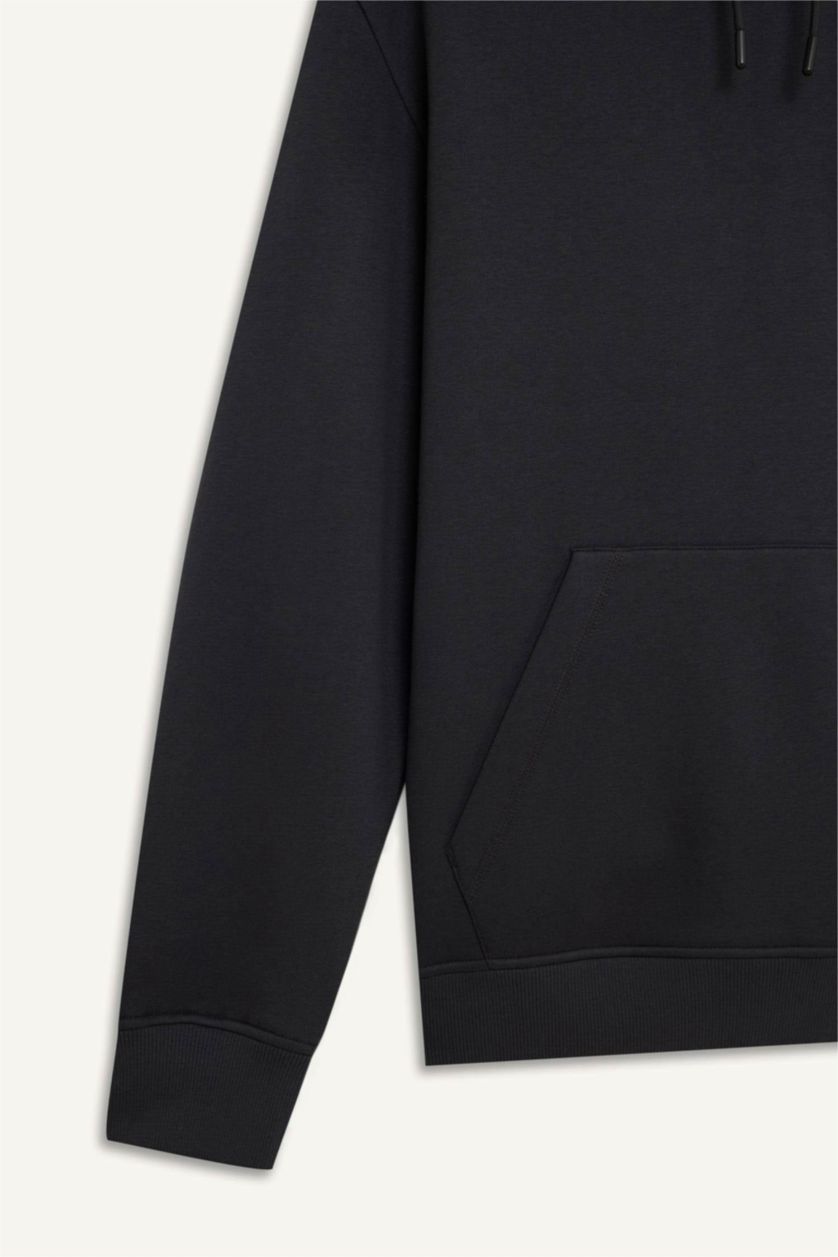 رجالي أنثرا هودي بيزك سادة قصة عادية بجيب وبطانة ناعمة