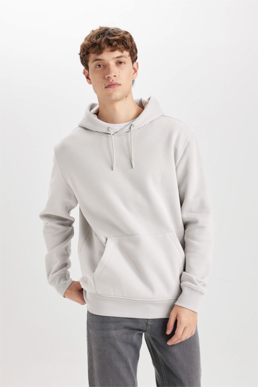 MAN Light Grey Regular Fit Long Sleeve Hoodie