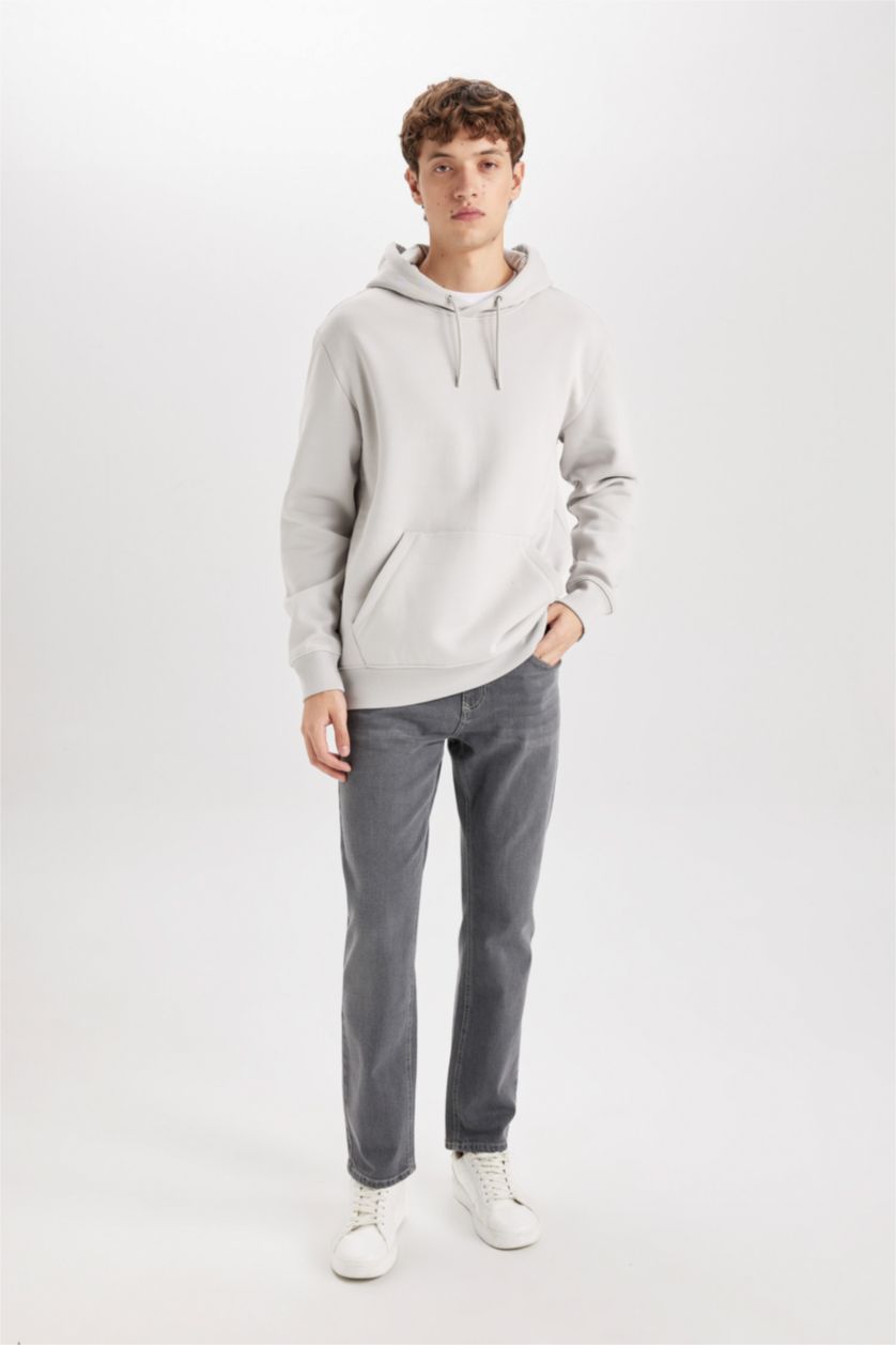 MAN Light Grey Regular Fit Long Sleeve Hoodie
