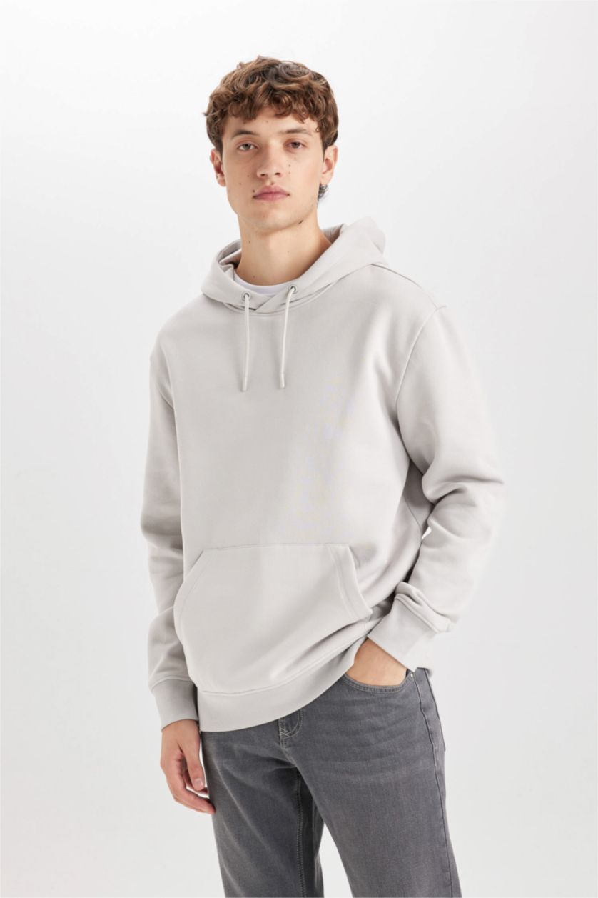 MAN Light Grey Regular Fit Long Sleeve Hoodie