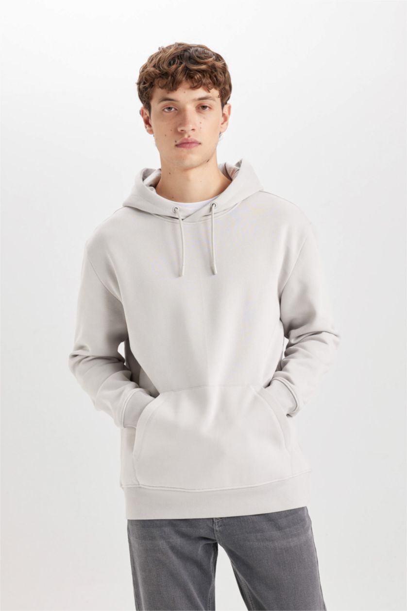 MAN Light Grey Regular Fit Long Sleeve Hoodie