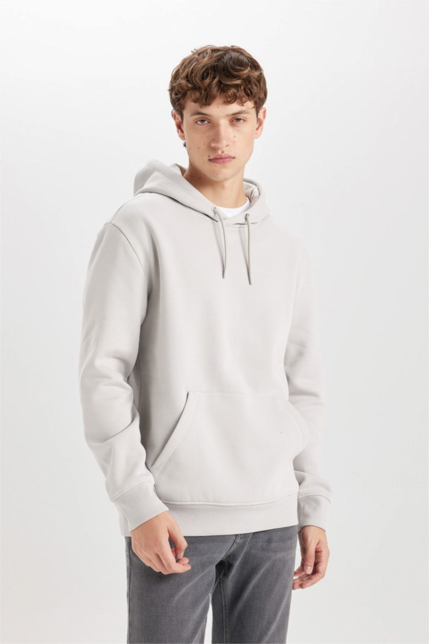 MAN Light Grey Regular Fit Long Sleeve Hoodie