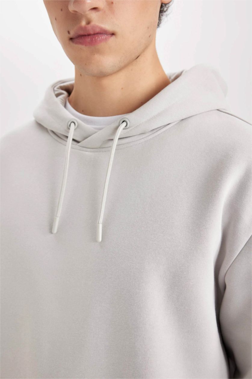 MAN Light Grey Regular Fit Long Sleeve Hoodie