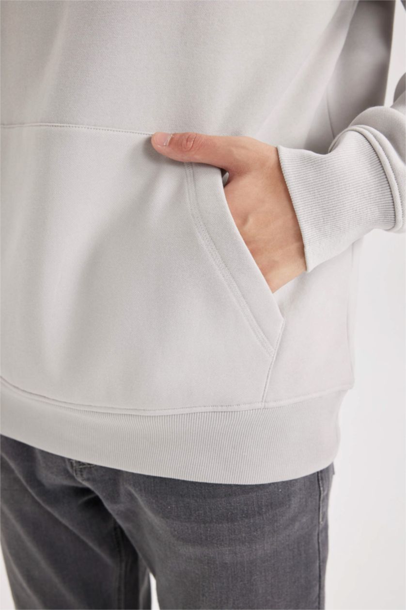 MAN Light Grey Regular Fit Long Sleeve Hoodie