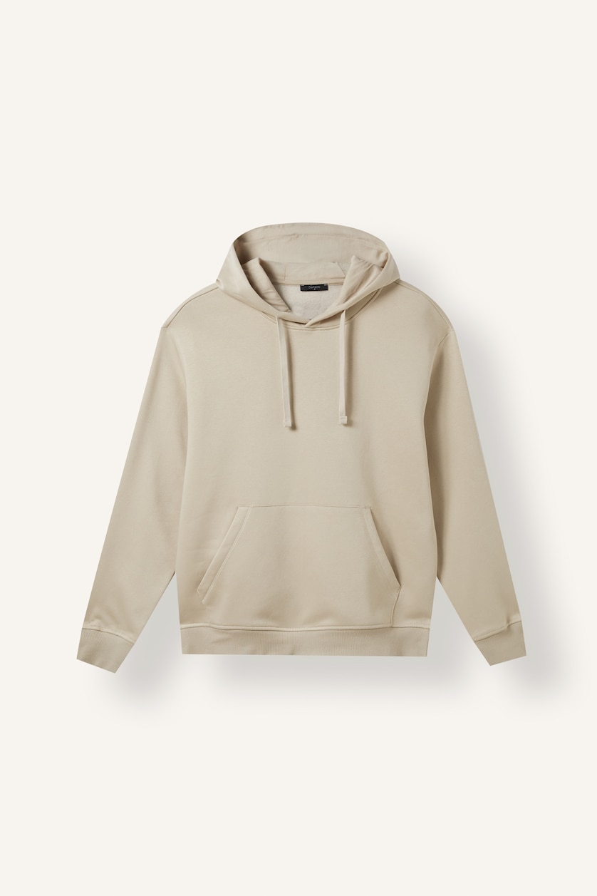 Erkek Bej Regular Fit Kapüşonlu Basic Sweatshirt