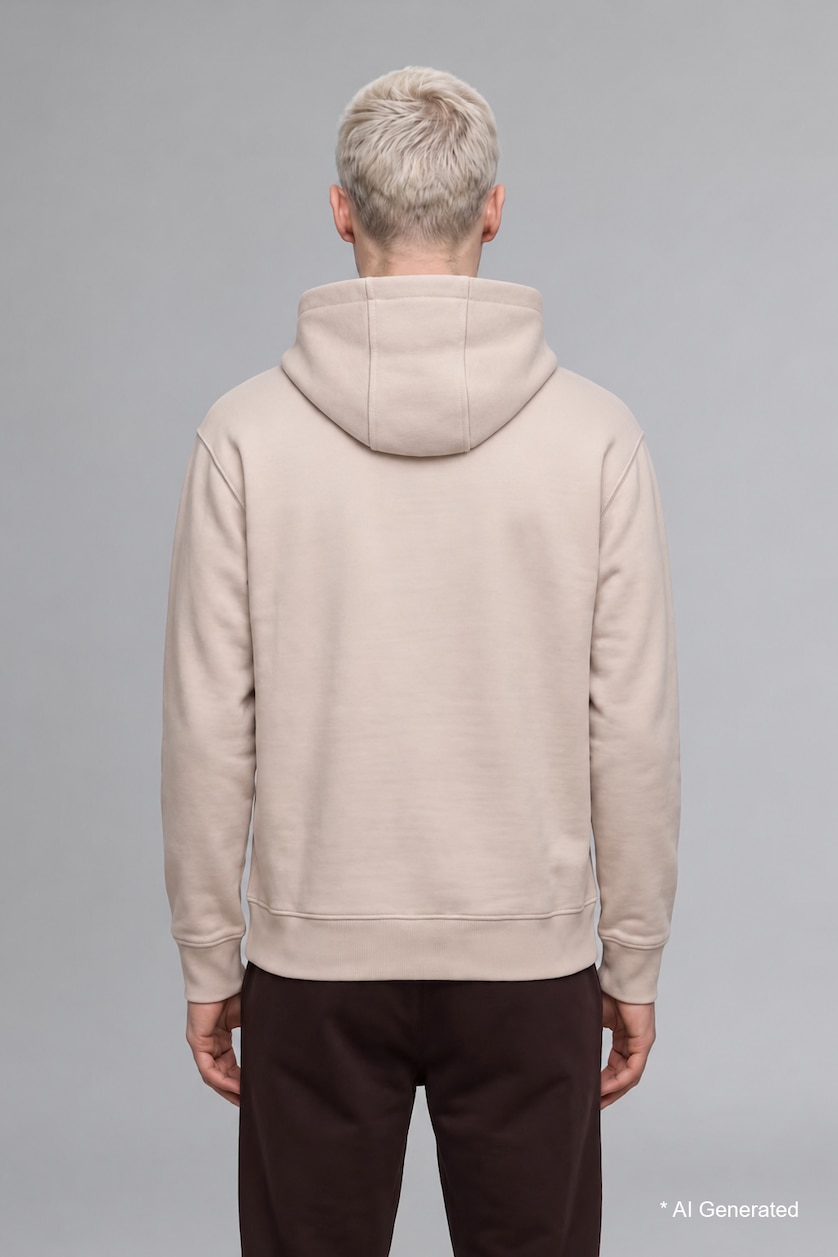 MAN Beige Regular Fit with Soft Fleece Lining and Kangaroo Pocket Hooded Basic Sweatshirt