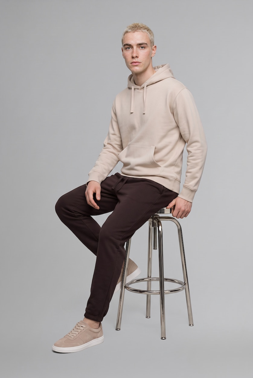 HOMME Beige Sweat à capuche basique avec poche kangourou Coupe régulière