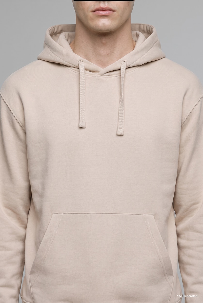 MAN Beige Regular Fit with Soft Fleece Lining and Kangaroo Pocket Hooded Basic Sweatshirt