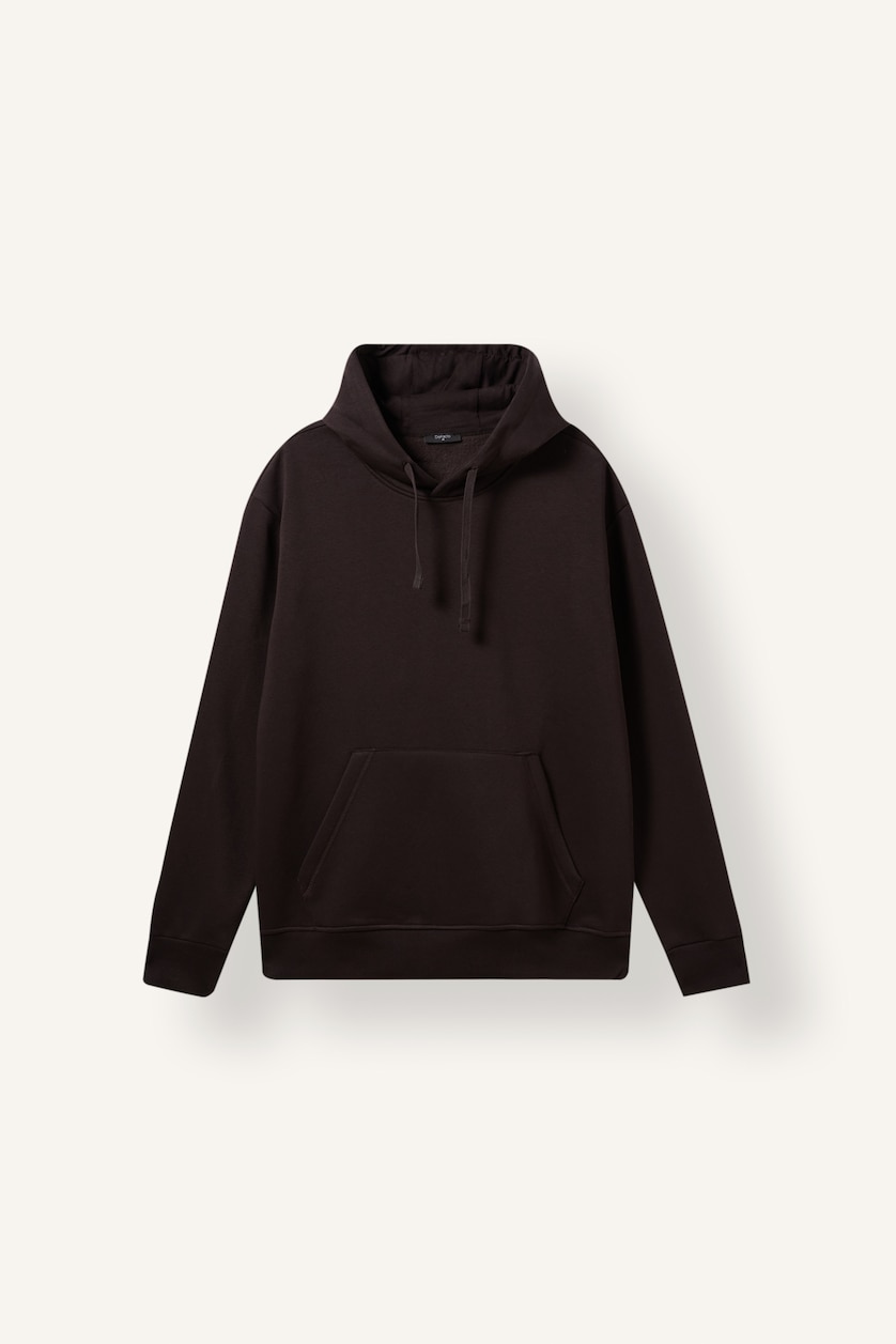 Erkek Kahve Regular Fit Kapüşonlu Basic Sweatshirt