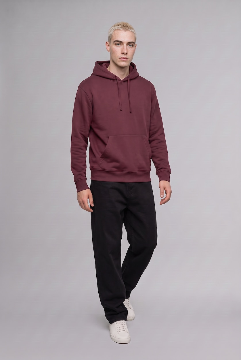 HOMME Bordeaux Clair Sweat à capuche basique avec poche kangourou Coupe régulière