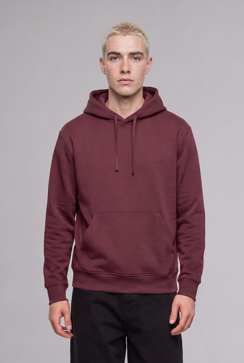 HOMME Bordeaux Clair Sweat à capuche basique avec poche kangourou Coupe régulière