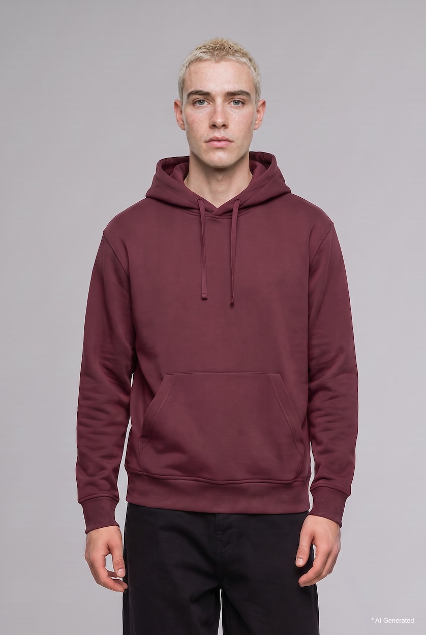 MESHKUJ Light Bordeaux Regular Fit with Soft Fleece Lining and Kangaroo Pocket Hooded Basic Sweatshirt