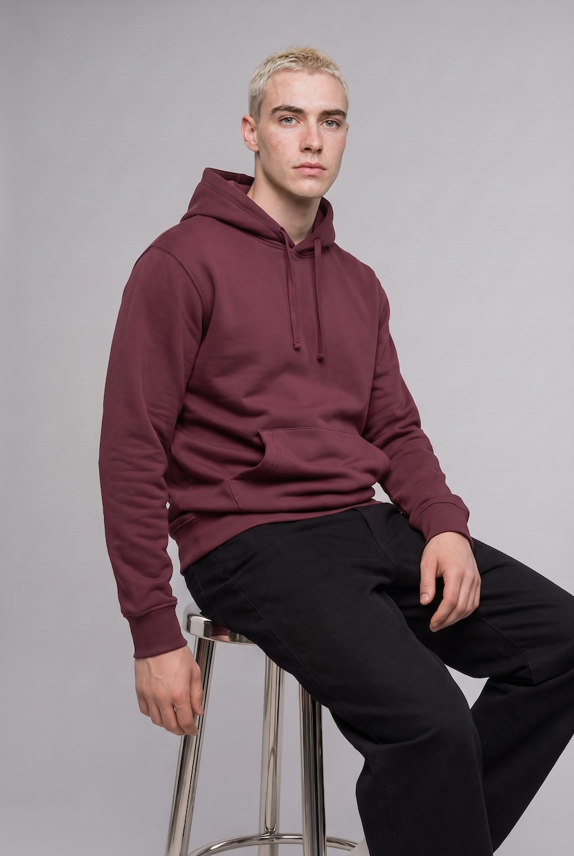 HOMME Bordeaux Clair Sweat à capuche basique avec poche kangourou Coupe régulière