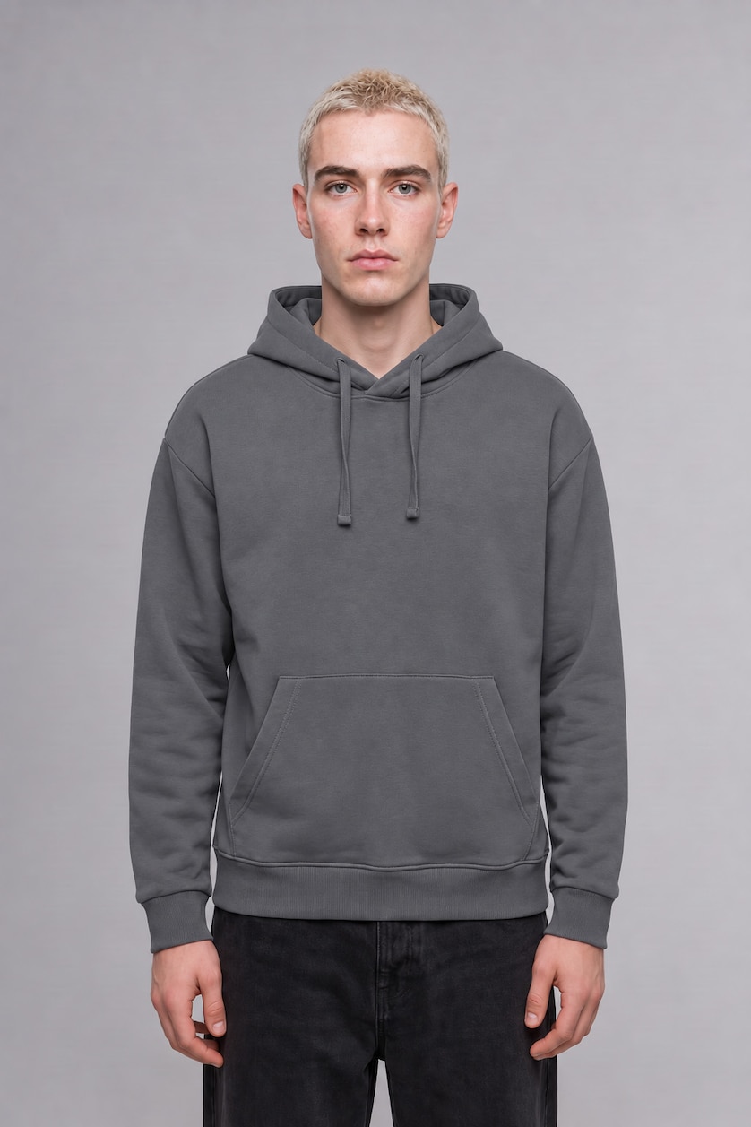 Erkek Gri Regular Fit Kapüşonlu Basic Sweatshirt
