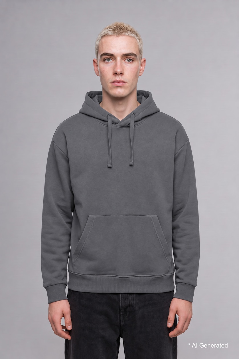 Man Grey Regular Fit Kangaroo Pocket Basic Hoodie