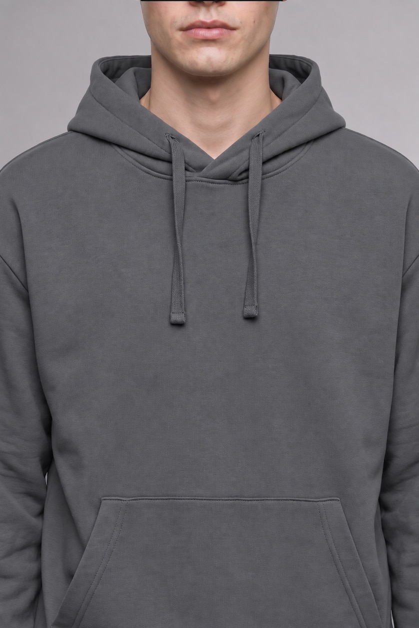 Erkek Gri Regular Fit Kapüşonlu Basic Sweatshirt