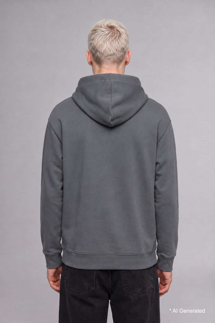 Man Grey Regular Fit Kangaroo Pocket Basic Hoodie