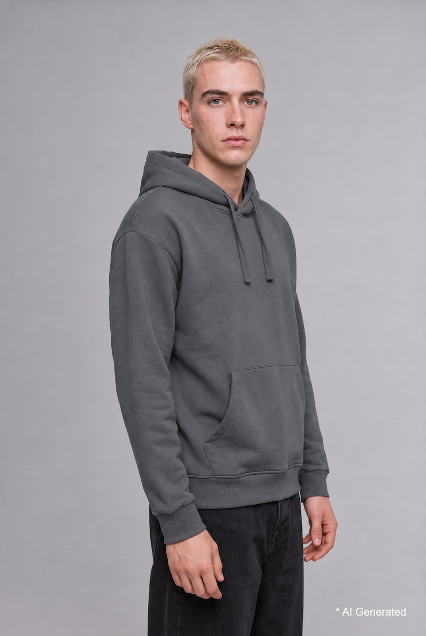 Man Grey Regular Fit Kangaroo Pocket Basic Hoodie