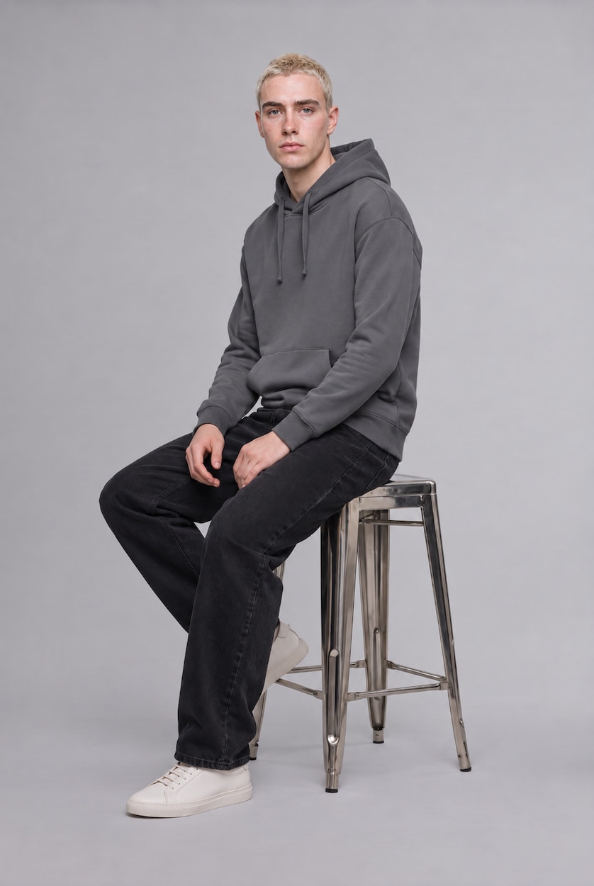 Erkek Gri Regular Fit Kapüşonlu Basic Sweatshirt