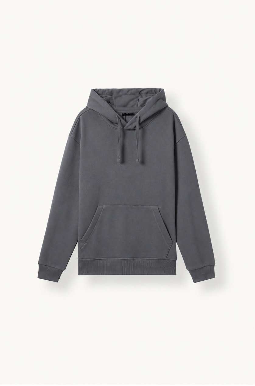 Erkek Gri Regular Fit Kapüşonlu Basic Sweatshirt