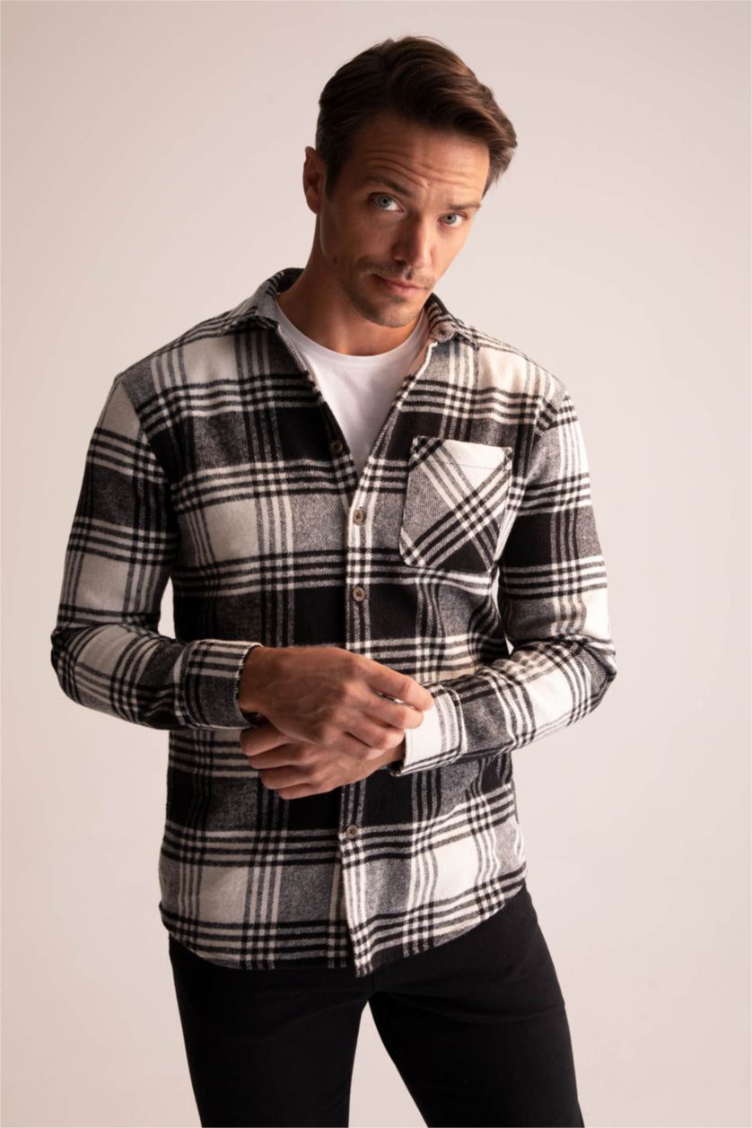 MAN Black Regular Fit Checkered Long Sleeve Shirt