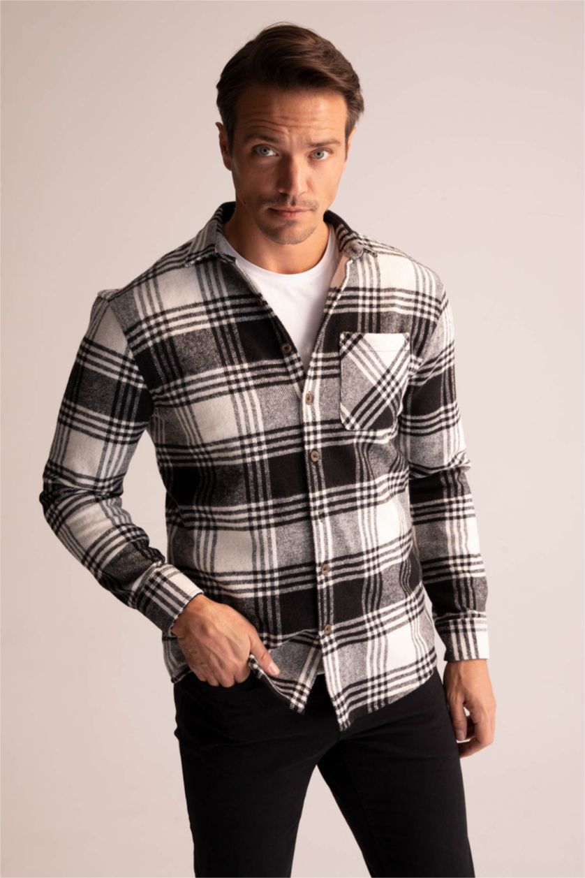 MAN Black Regular Fit Checkered Long Sleeve Shirt