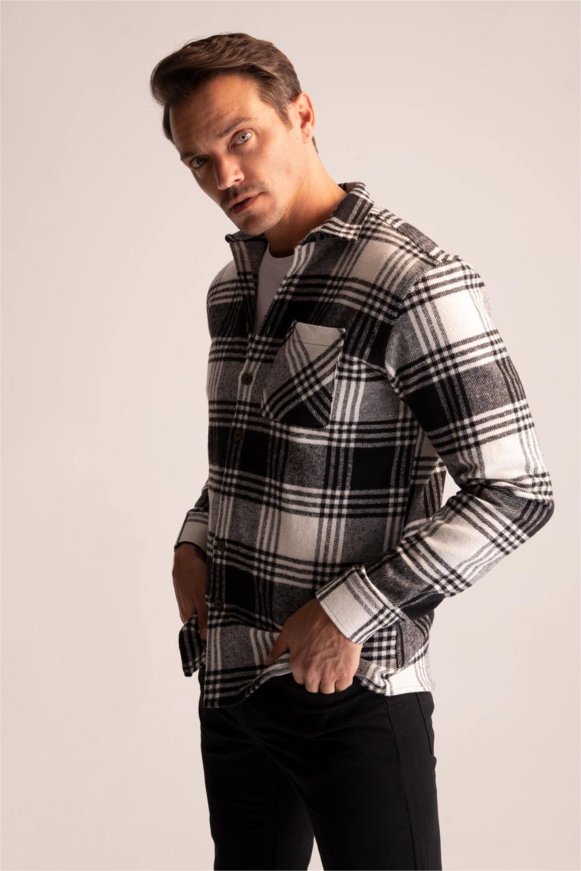 MAN Black Regular Fit Checkered Long Sleeve Shirt