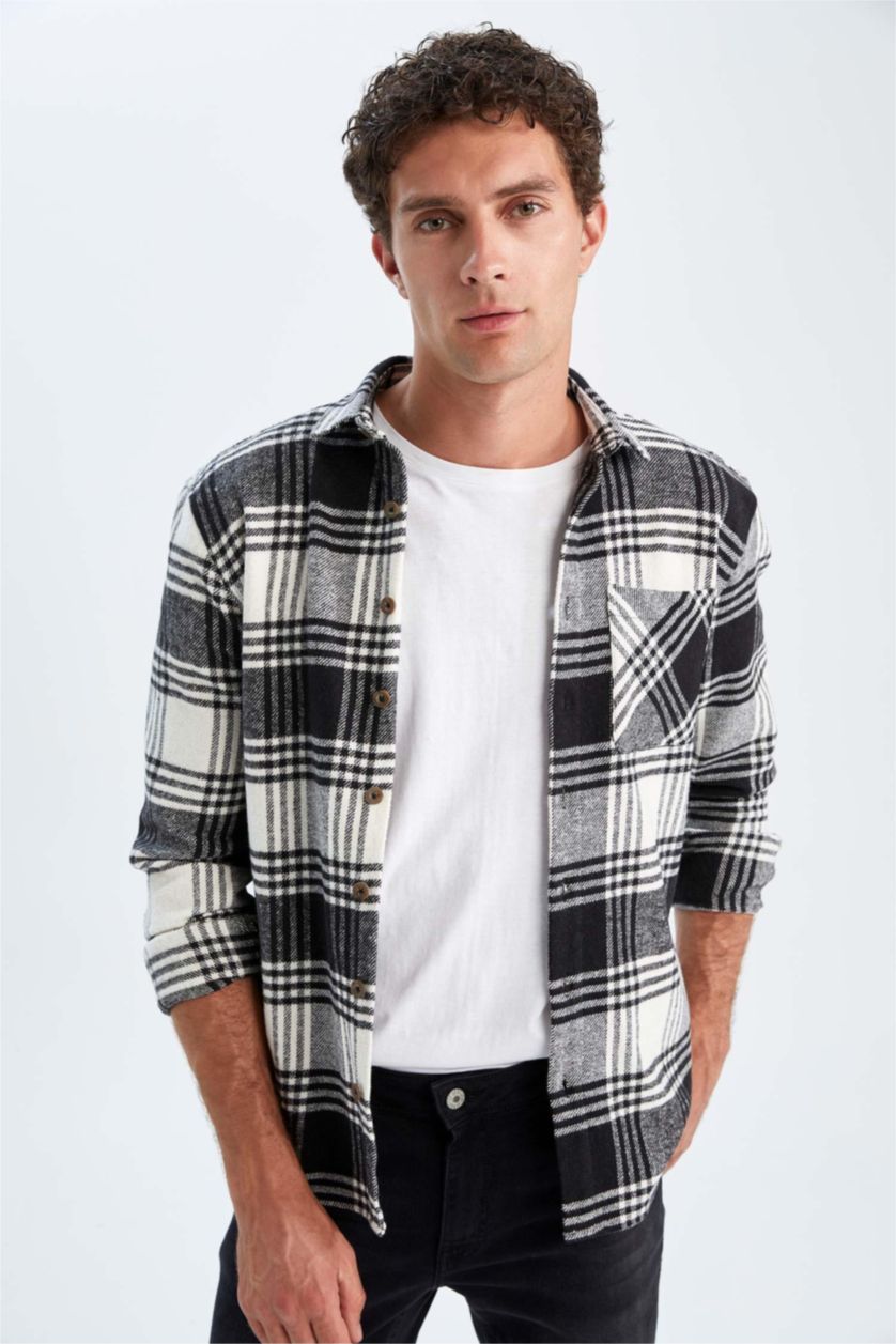 MAN Black Regular Fit Checkered Long Sleeve Shirt