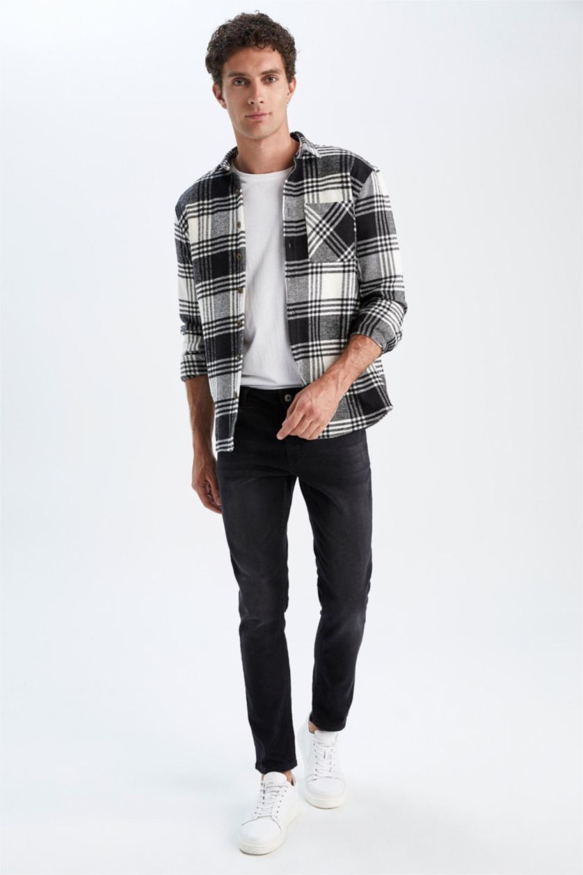 MAN Black Regular Fit Checkered Long Sleeve Shirt