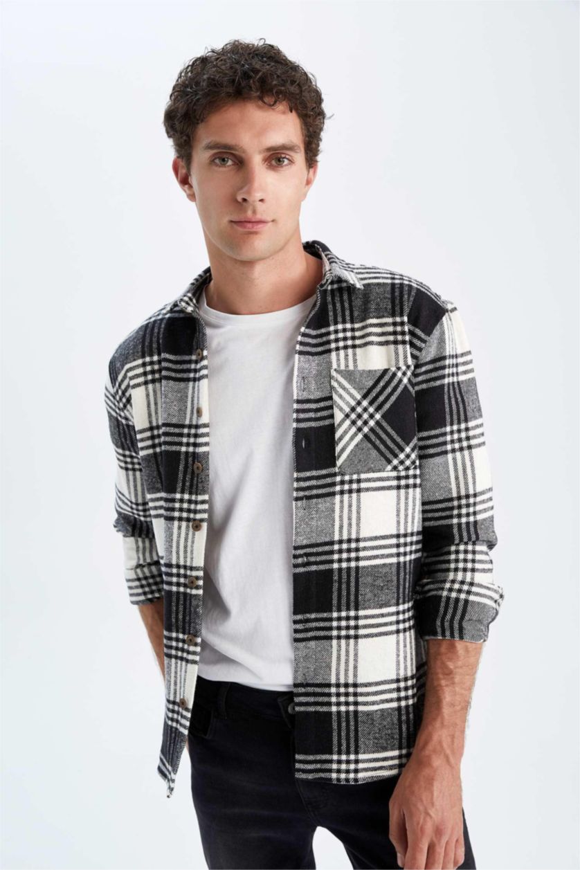 MAN Black Regular Fit Checkered Long Sleeve Shirt