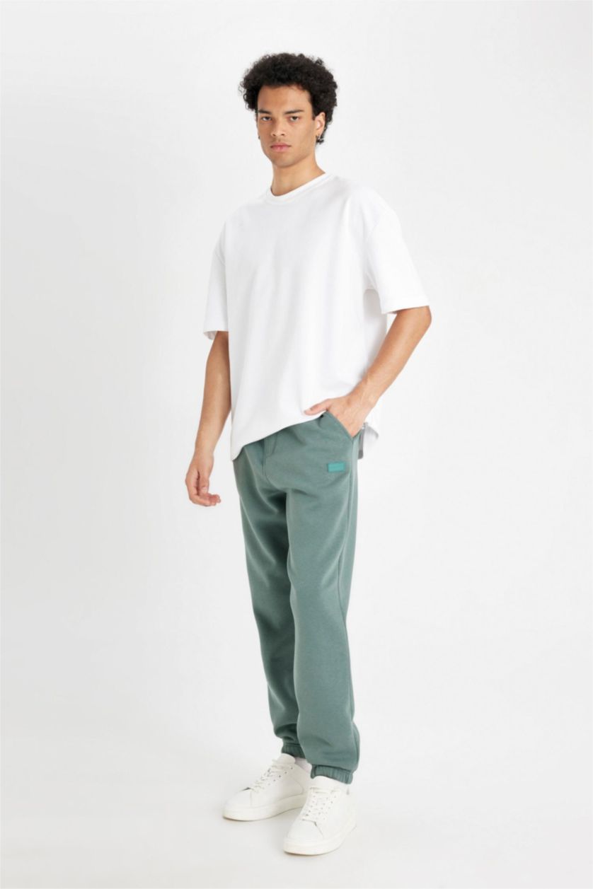 Erkek Yeşil Regular Fit Jogger Eşofman Altı Cepli Beli Paçası Lastikli