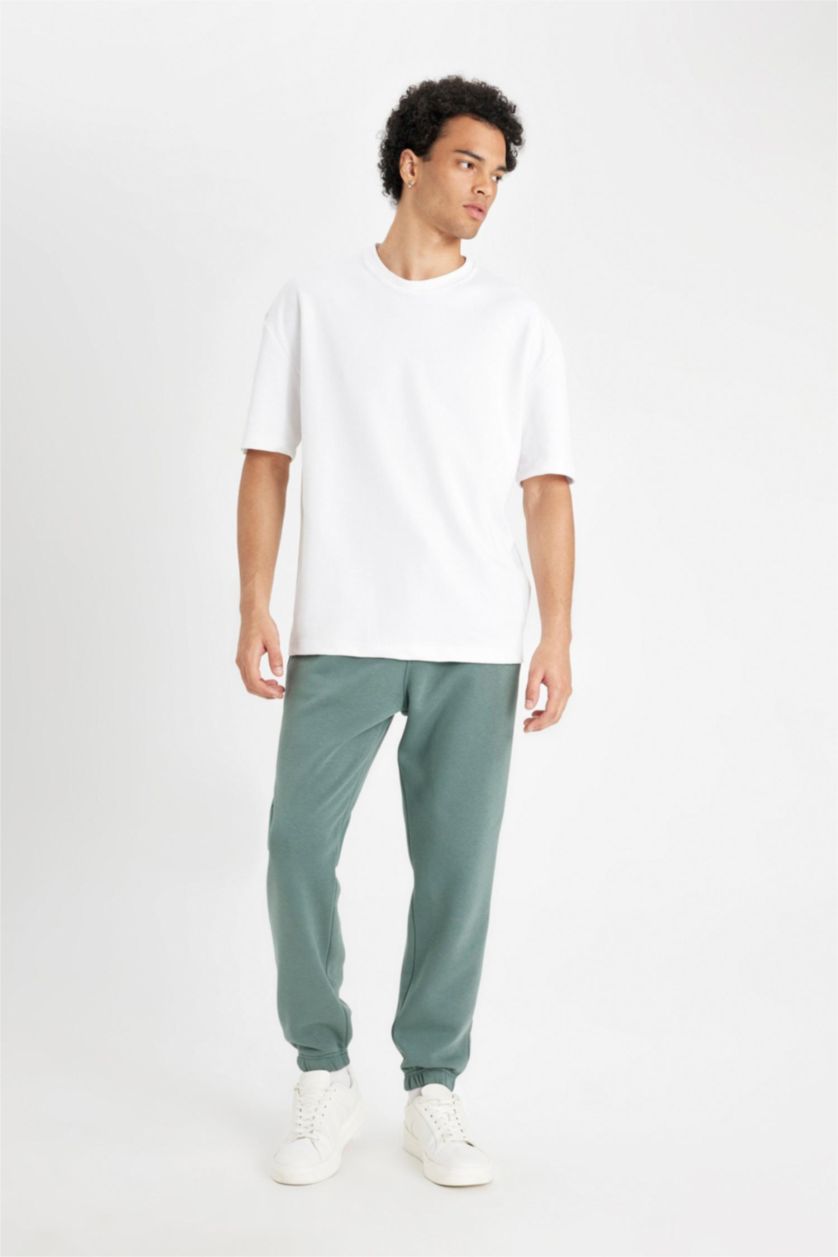 Erkek Yeşil Regular Fit Jogger Eşofman Altı Cepli Beli Paçası Lastikli